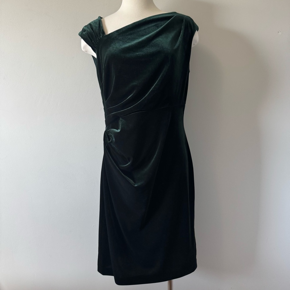 Ralph Lauren Emerald Green Velvet One-Shoulder Dress Size 12